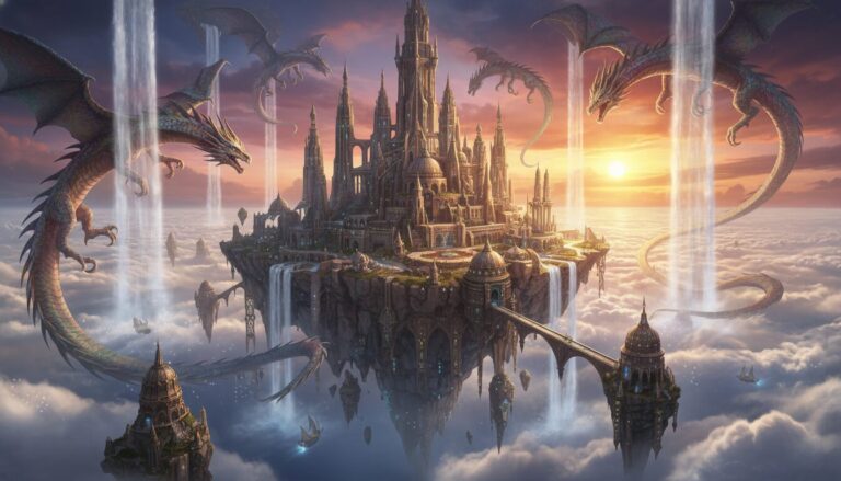 Floating Fantasy Kingdom Prompt: Generate Epic Sky Cities with Dragons