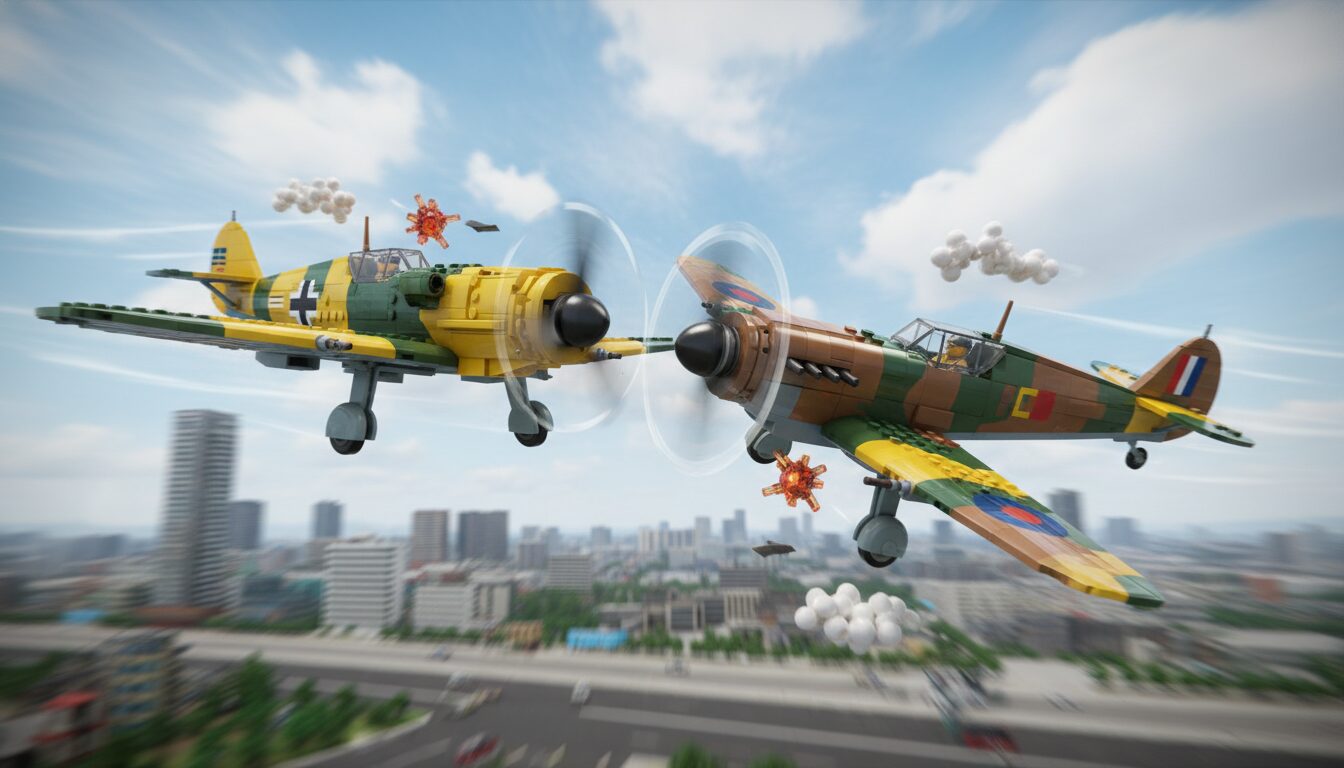 Lego War Planes Scenario: Epic Brick-Built Aerial Combat Prompts example 4