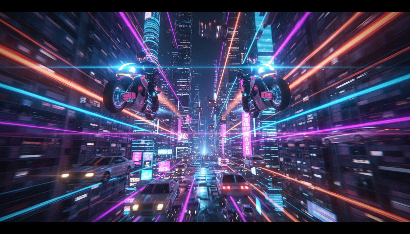 Neon Motorcycle Chase: Ultimate AI Prompts for Cyberpunk Action example 2