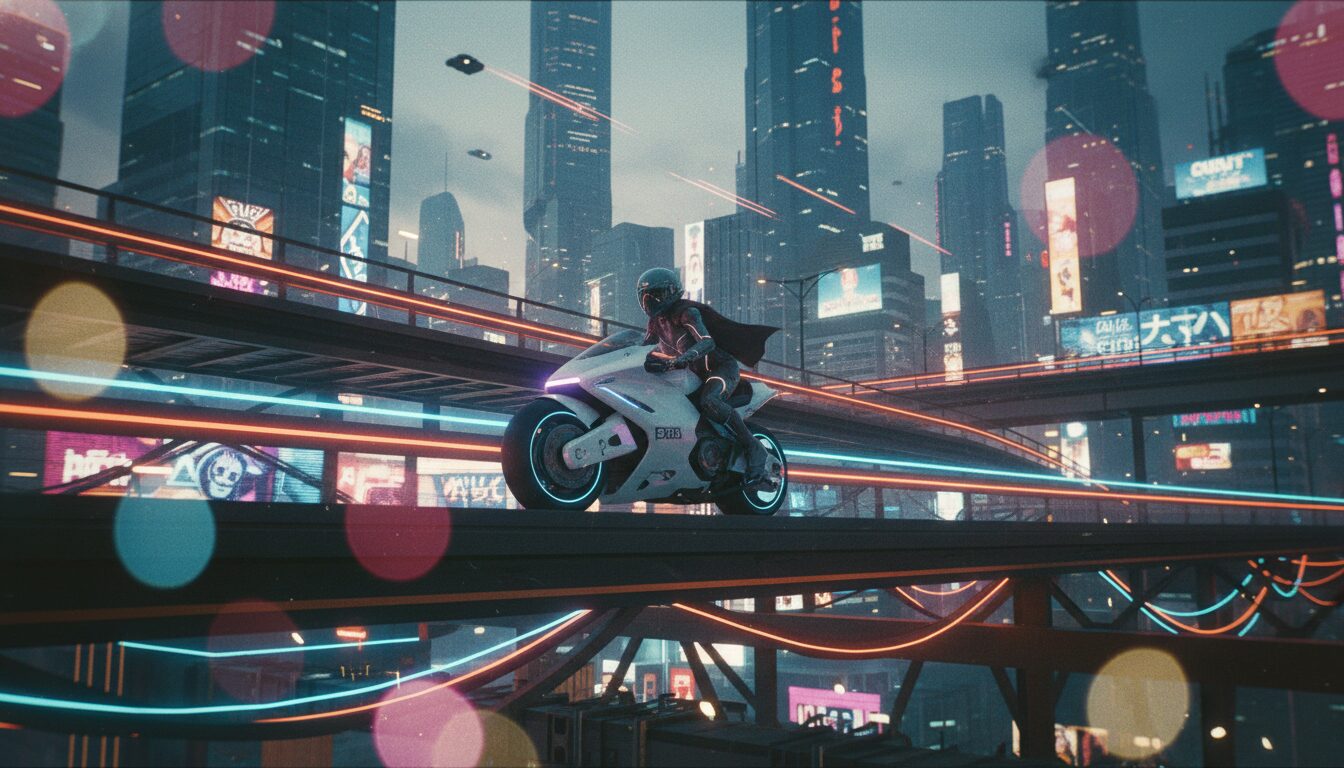 Neon Motorcycle Chase: Ultimate AI Prompts for Cyberpunk Action example 4