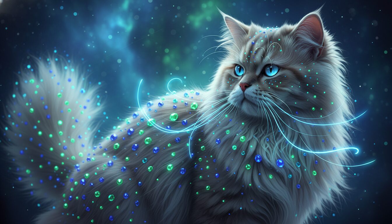 Persian Cats in Neon Glowing Dots: A Masterclass in Digital Pointillism Prompts example 2