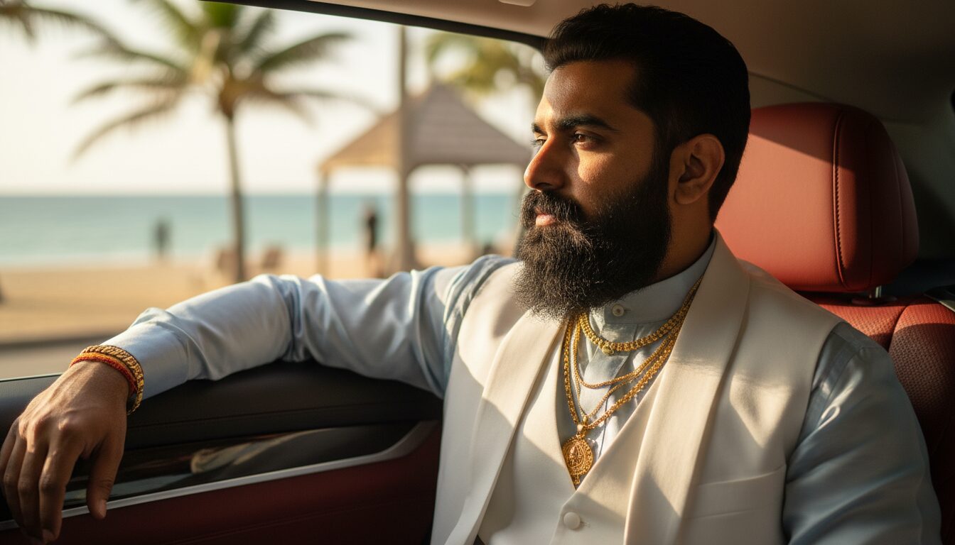 Photorealistic South Indian Man Portrait Prompt: Luxury Coastal Lifestyle example 2