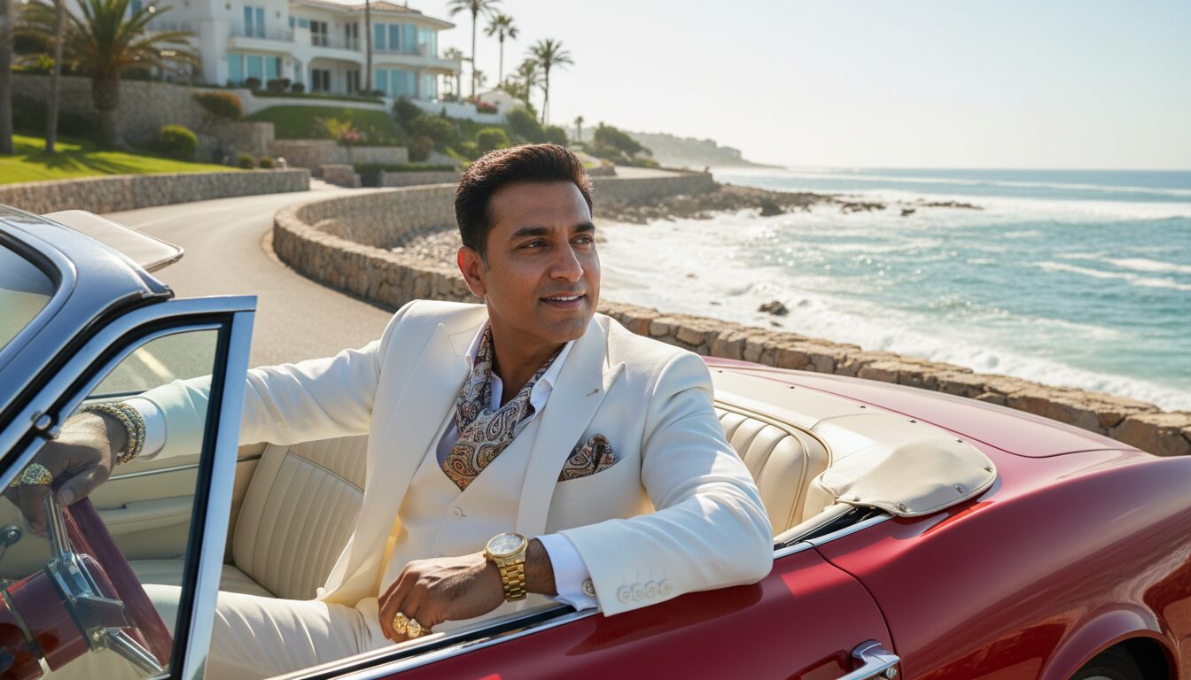 Photorealistic South Indian Man Portrait Prompt: Luxury Coastal Lifestyle example 3