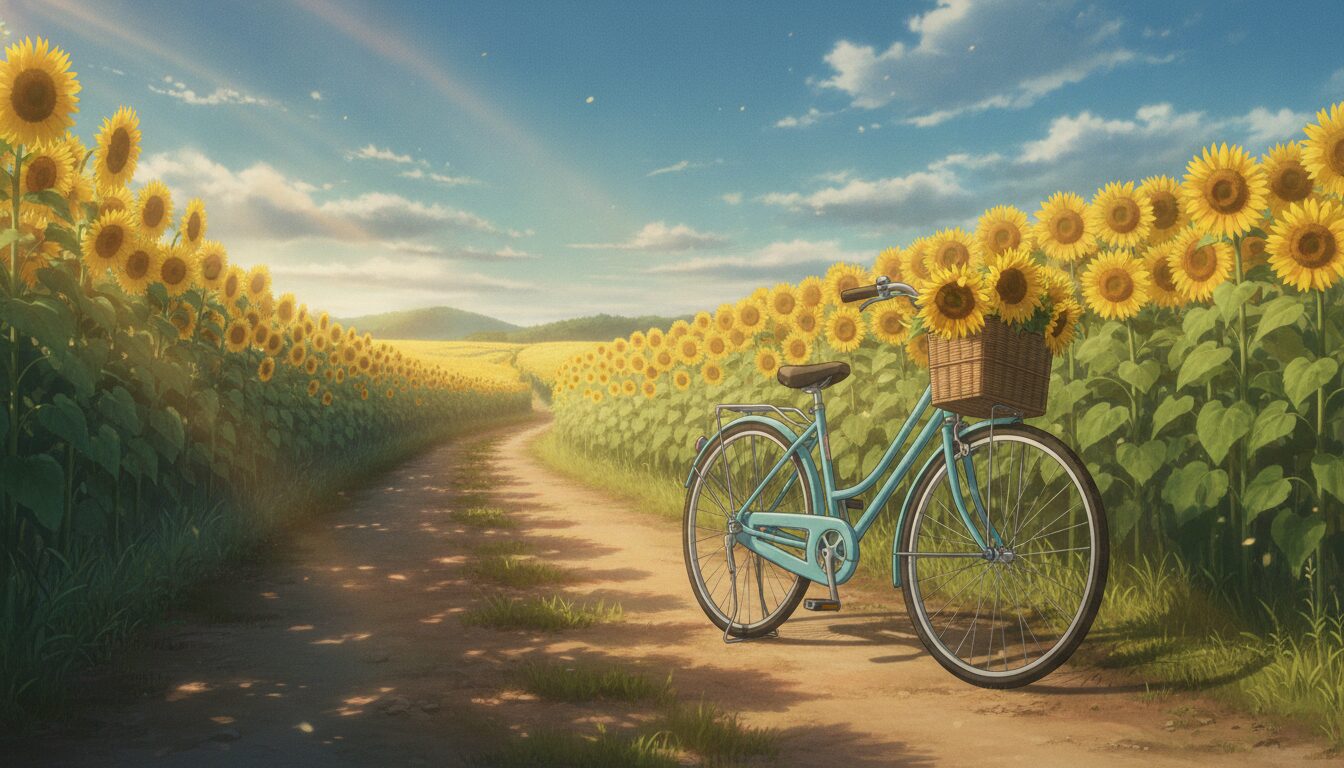 Anime Style Bicycle Sunflower Field Prompt: Create Stunning Summer Art example 1