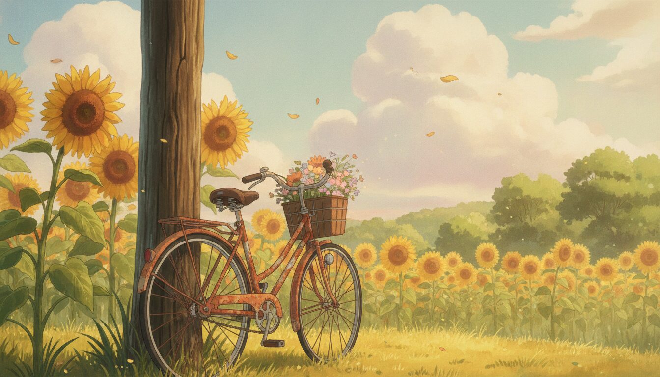 Anime Style Bicycle Sunflower Field Prompt: Create Stunning Summer Art example 2