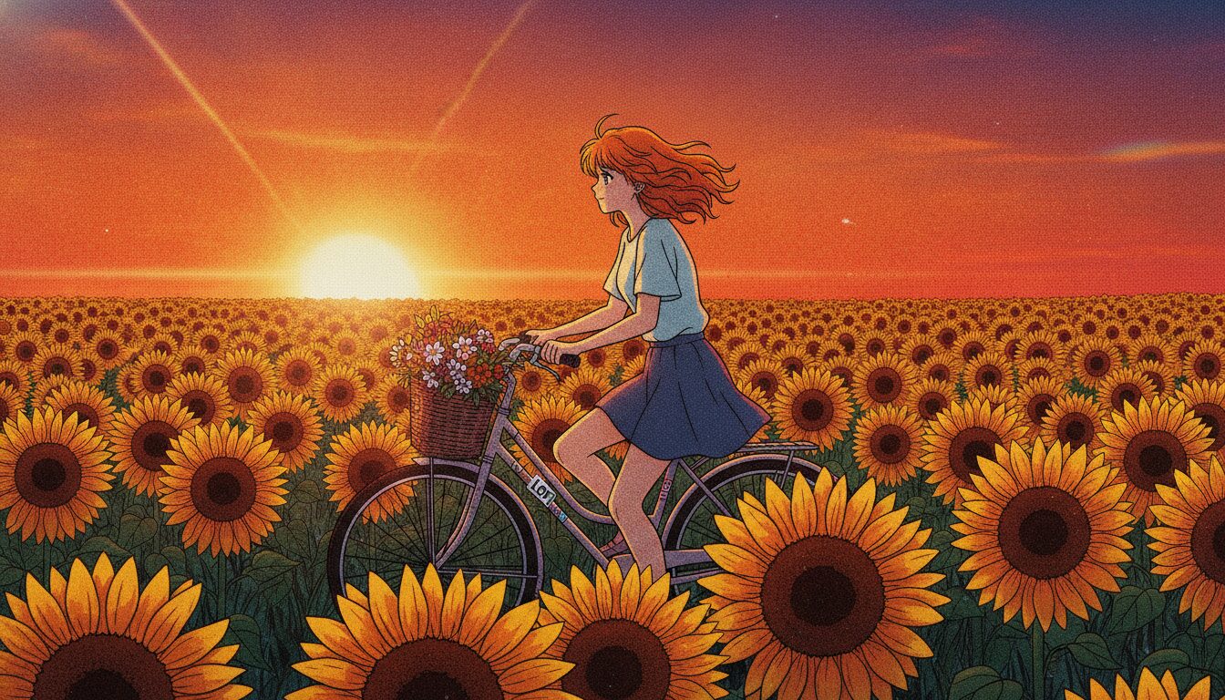 Anime Style Bicycle Sunflower Field Prompt: Create Stunning Summer Art example 3