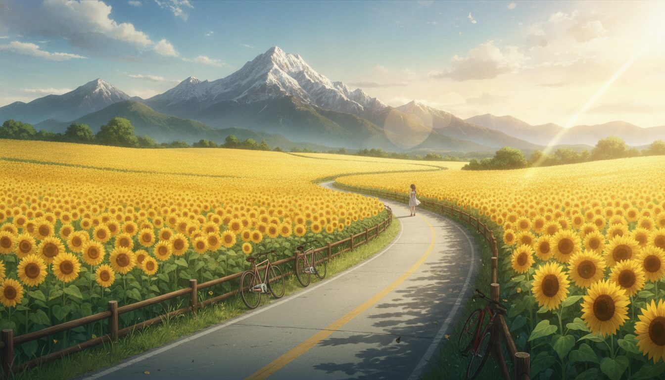 Anime Style Bicycle Sunflower Field Prompt: Create Stunning Summer Art example 5